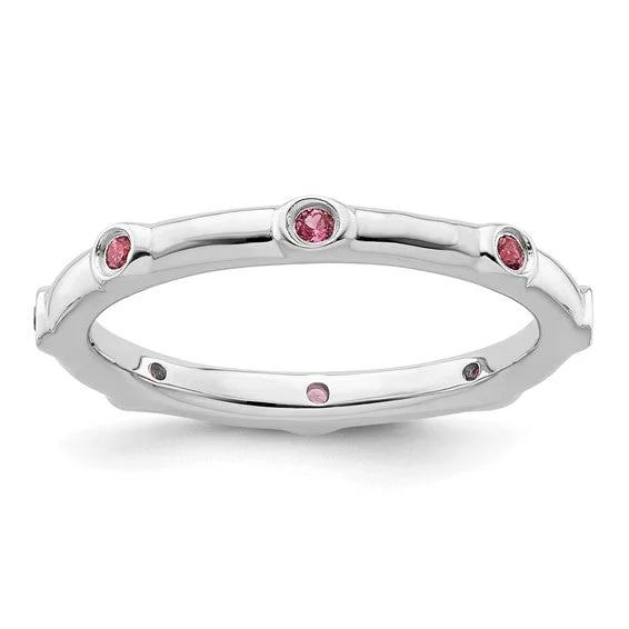 Luxury Diamond Rings For Elegant Weddings-Sterling Silver Stackable Expressions Pink Tourmaline Eternity Ring