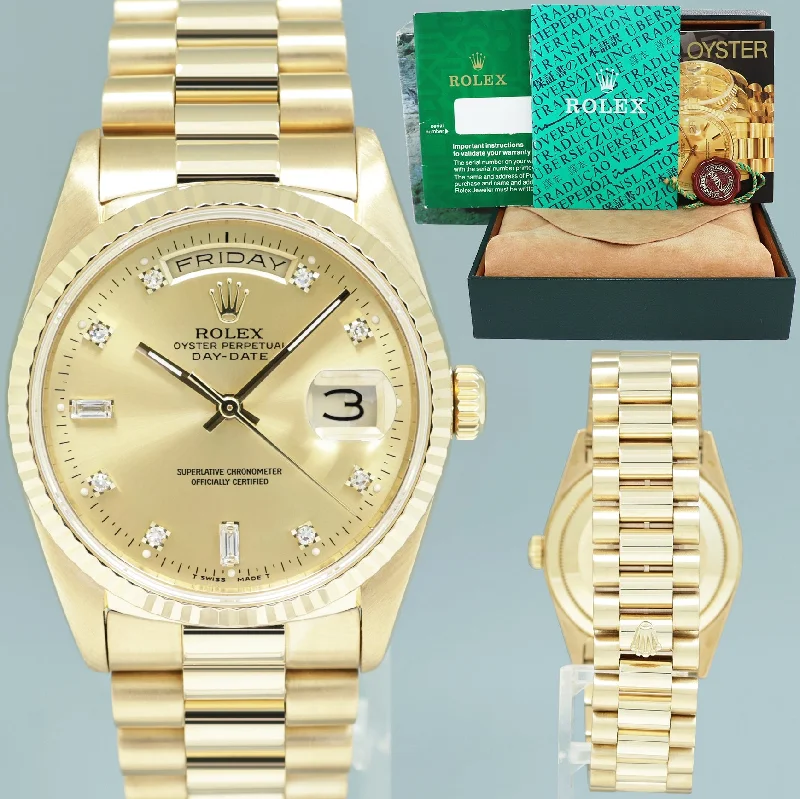 Smart Watches For Fitness Tracking And Style-MINT Rolex President Champagne Diamond Double Quick Gold Watch 18238 Box