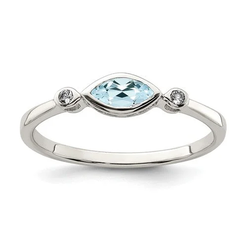 Beautiful Wedding Bands For Bridal Looks-Sterling Silver Bezel Set Marquise Gemstone And White Topaz Rings