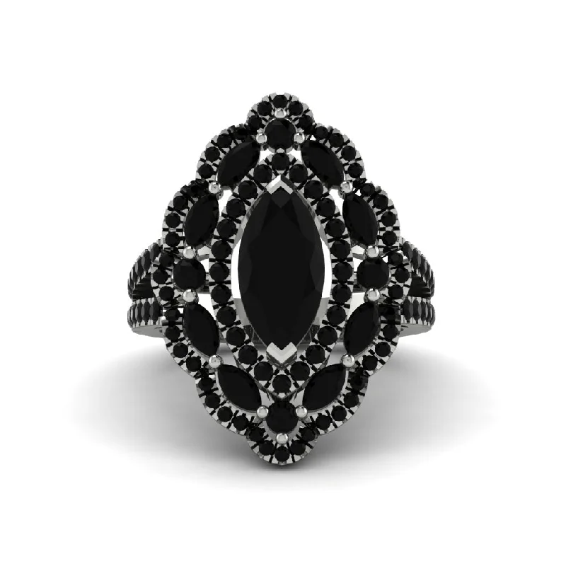 Bold Engagement Rings For Creative Proposals-Black Diamond Three Layer Halo Marquise Ring - Destiny No. 39