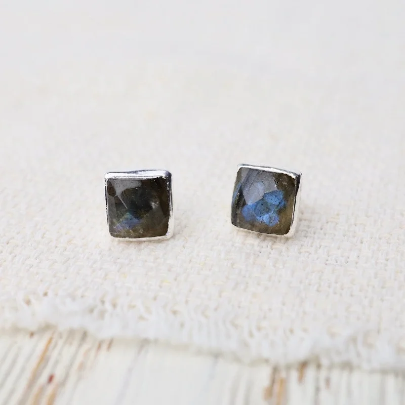 Elegant Pearl Earrings For Luxe Style-Silver Square Madeline Stud Earrings - Labradorite