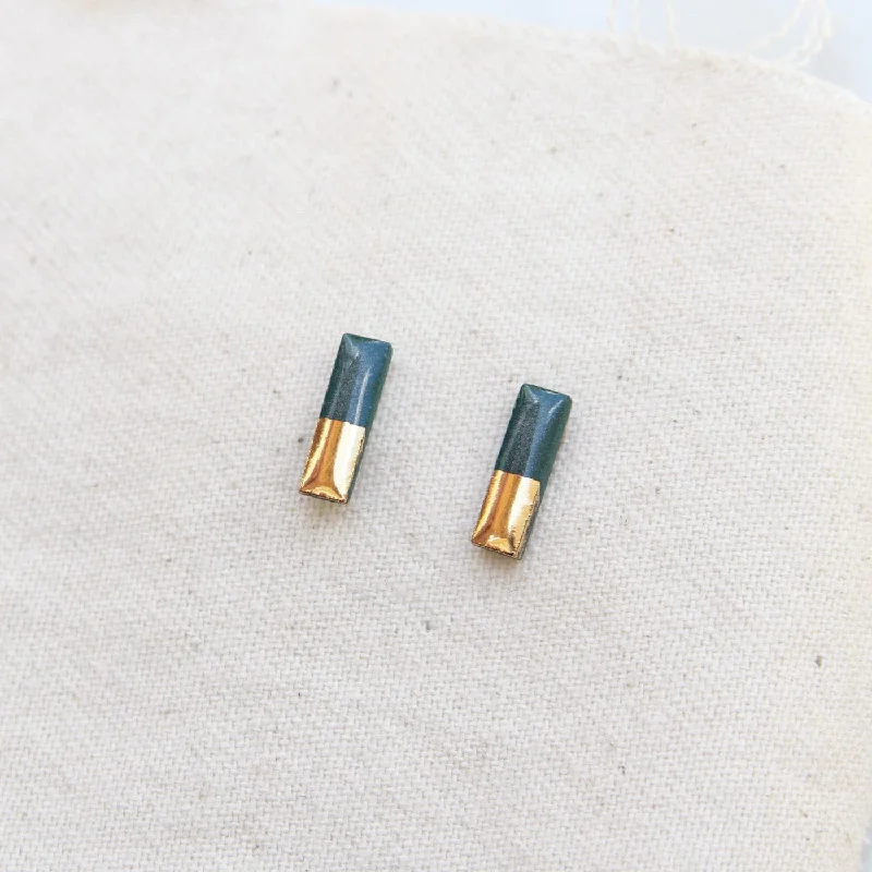 Vintage Hoop Earrings For Classic Fashion-Teal Gold Dipped Bar Stud Earrings