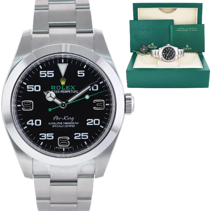 Unique Wood Watches For Natural Style-MINT 2020 Rolex 116900 Air-King Black Arabic Dial 40mm Steel Green Watch Box