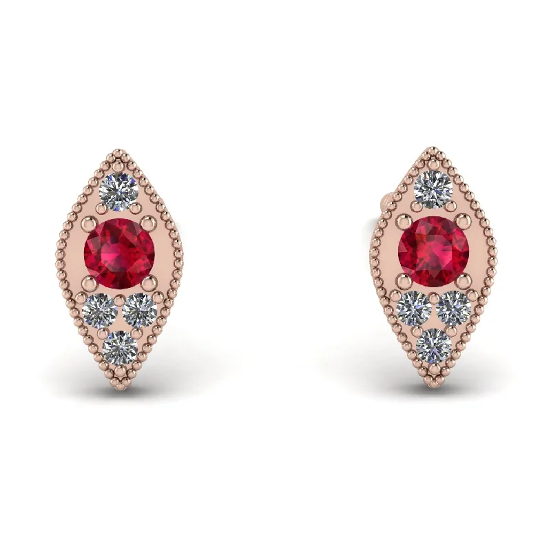 Silver Drop Earrings For Chic Glam-Milgrain Marquise Ruby Earrings - Faye No. 11