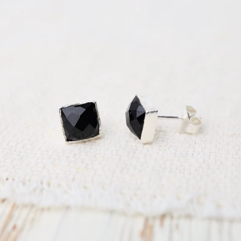 Colorful Resin Earrings For Artistic Fashion-Silver Square Madeline Stud Earrings - Black Onyx