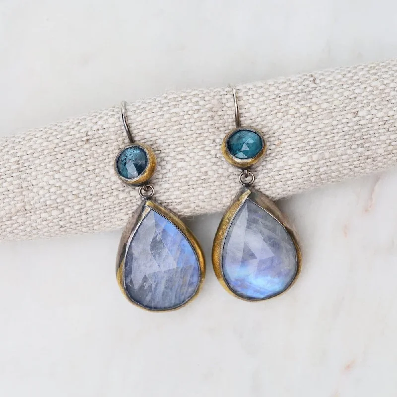 Crystal Earrings For Holiday Glam-Moonstone Teardrop Crescent Rim Earrings