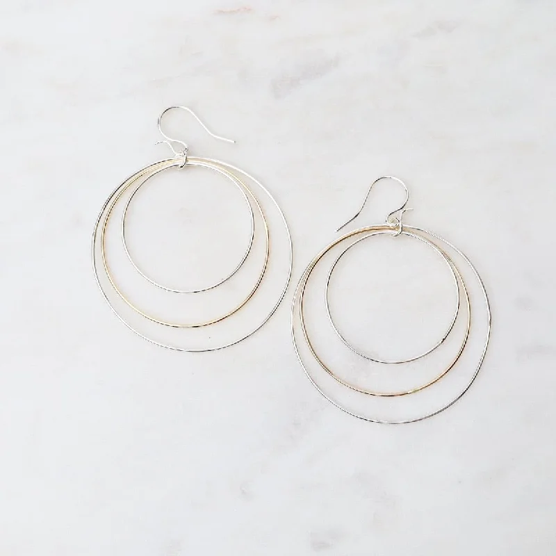 Minimalist Earrings For Subtle Elegance-Three Circles Large Earrings in Sterling Silver & Gold Fill