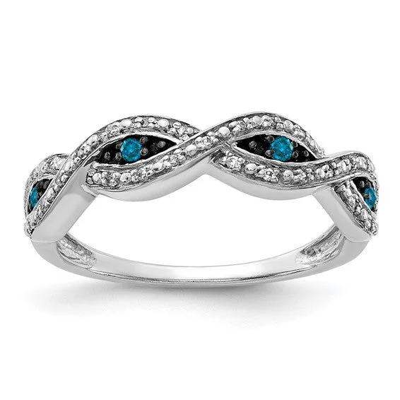 Personalized Engagement Bands For Custom Proposals-14k White Gold White and Blue Diamond Twist Ring