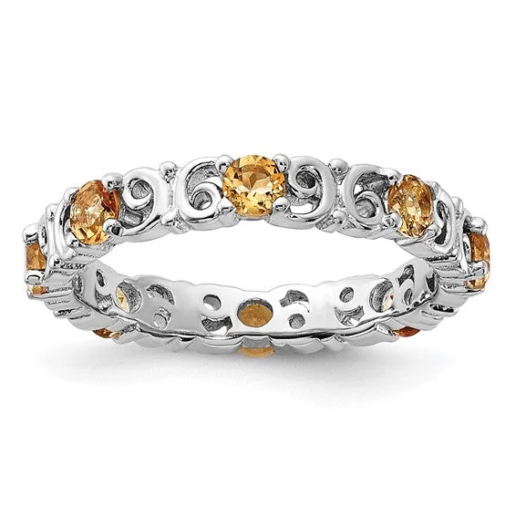 Simple Engagement Bands For Subtle Style-Sterling Silver Stackable Expressions Citrine Filigree Ring