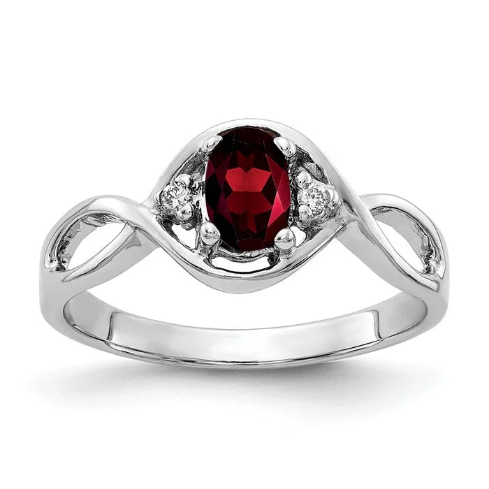 Unique Diamond Rings For Bold Statements-14k White Gold 6x4mm Oval Garnet and Diamond Infinity Style Ring