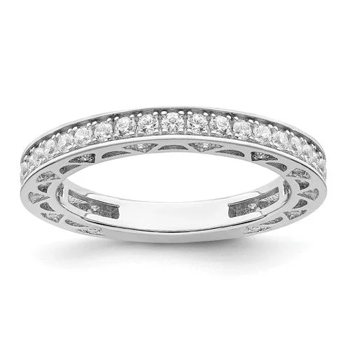 Trendy Titanium Rings For Contemporary Style-Sterling Silver & CZ Brilliant Embers 3mm Band