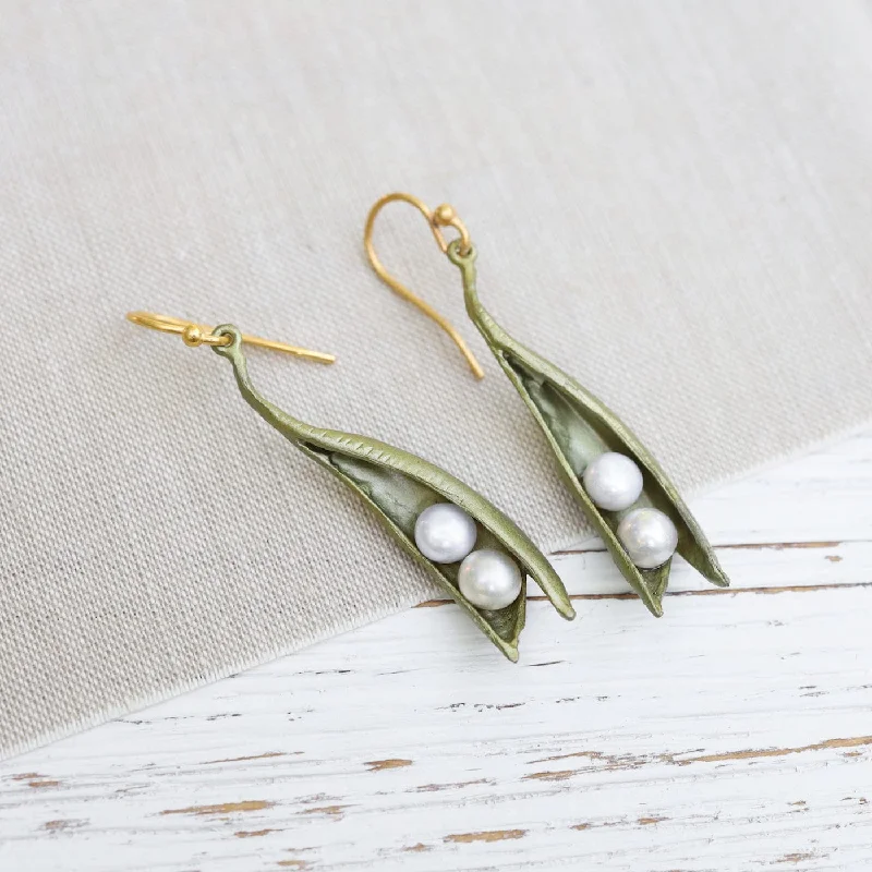 Large Statement Earrings For Bold Fashion-Pea Pod Two Pearl Earrings