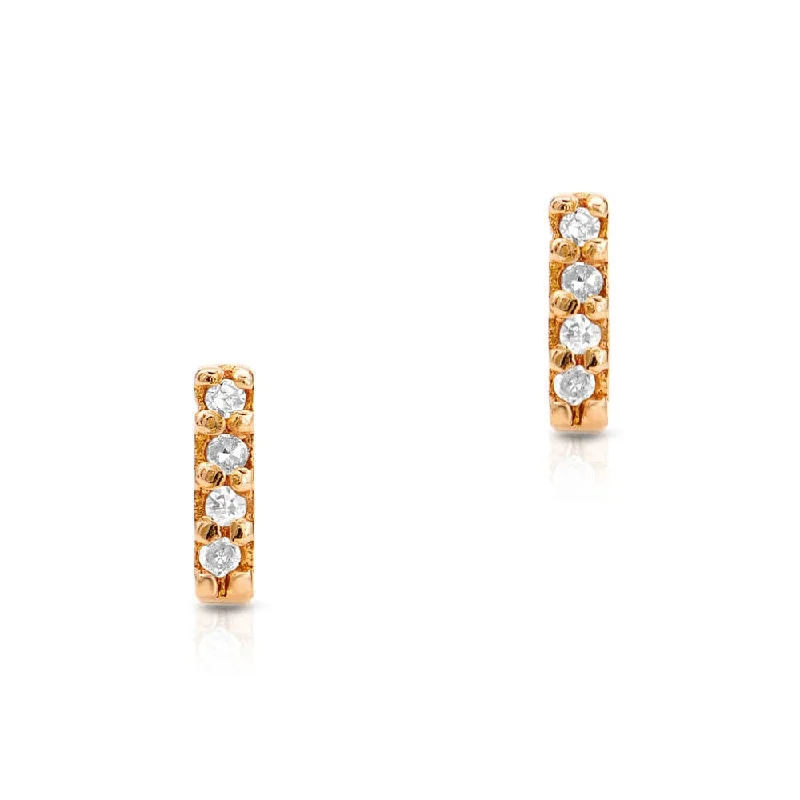 Timeless Pearl Earrings For Wedding Day-14k Yellow Gold Small Diamond Pave Bar Post Earrings