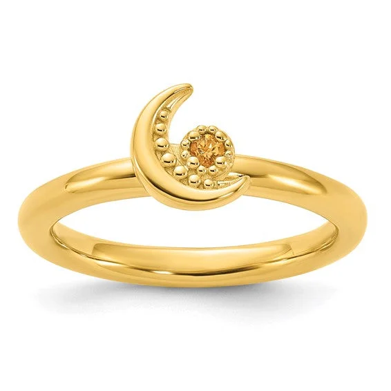 Stunning Platinum Rings For Special Occasions-Sterling Silver Gold Plated Stackable Expressions Citrine Moon Ring