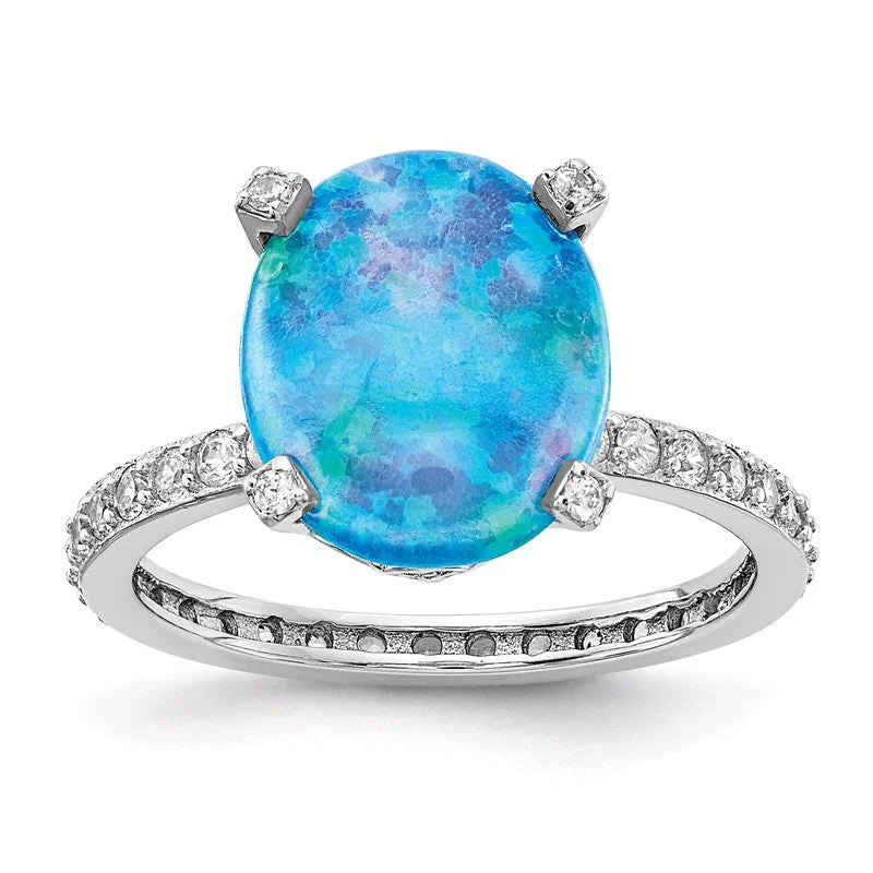 Stunning Platinum Rings For Special Occasions-Cheryl M Sterling Silver Lab Created Blue Opal Ring