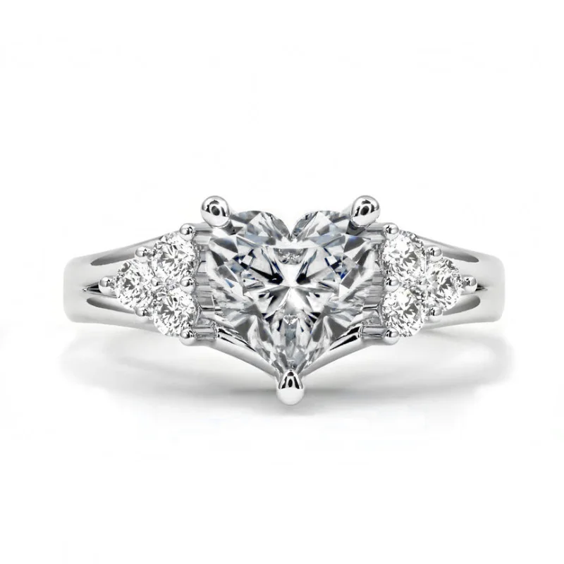 Bold Engagement Bands For Unique Proposals-Zarkan White Diamond Pure Silver Love Ring