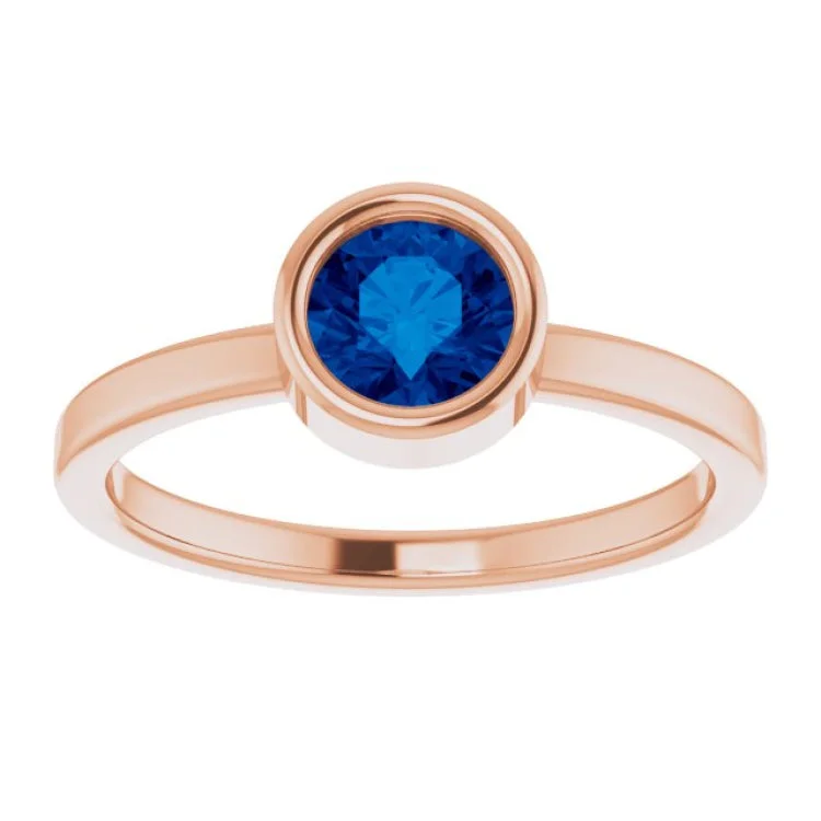 Affordable Engagement Rings For Budget Brides-14K Rose 5.5 mm Lab-Grown Blue Sapphire Ring