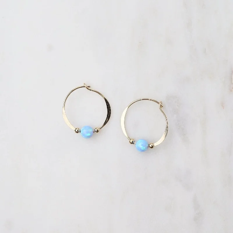 Trendy Gemstone Earrings For Everyday Wear-Gold Filled Opal Beaded Hoop Earrings