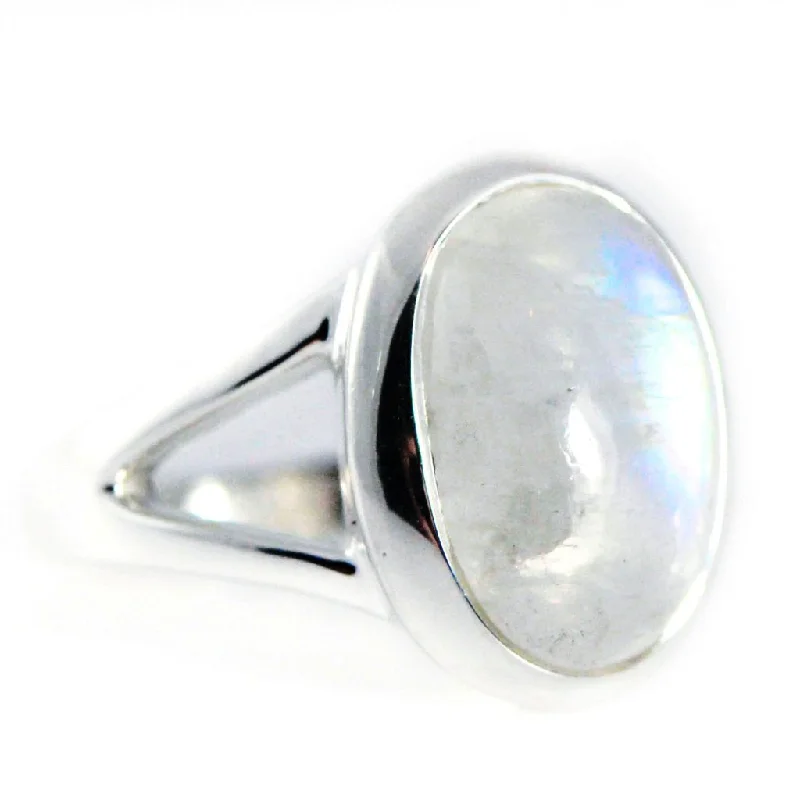 Elegant Gold Wedding Rings For Classic Fashion-Sterling Silver Large Oval Rainbow Moonstone Ring