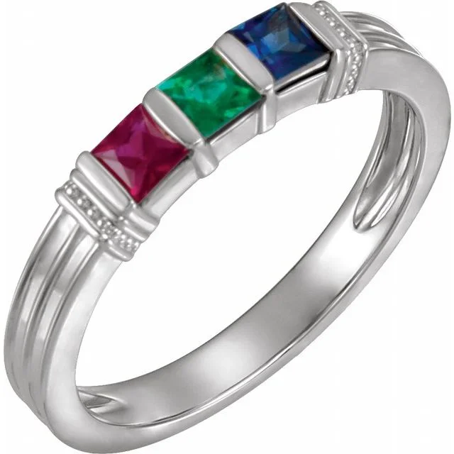 Stunning Cocktail Rings For Bold Glam-Square Channel Set Intricate Side Family Birthstone Ring