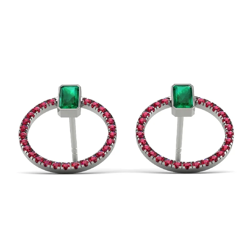 Classic Crystal Earrings For Elegant Wear-Emerald Cut Circle Emerald Earrings - Oaklyn No. 51