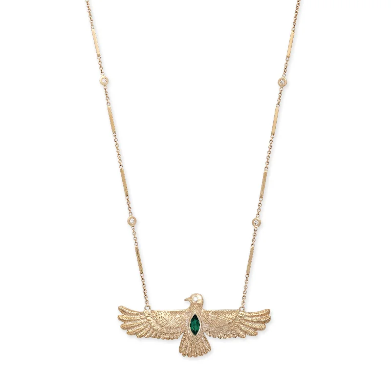 LARGE MARQUISE EMERALD THUNDERBIRD SMOOTH BAR NECKLACE