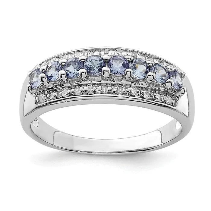 Beautiful Custom Engagement Rings For Brides-Sterling Silver Tanzanite & Diamond Ring