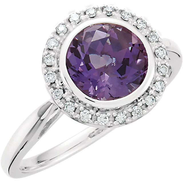 Stunning Opal Rings For Elegant Appeal-14K White Gold Round Amethyst & 1/8 CTW Diamond Halo Ring