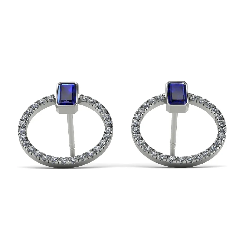 Luxury Pearl Earrings For Bridal Look-Emerald Cut Circle Sapphire Earrings - Oaklyn No. 15