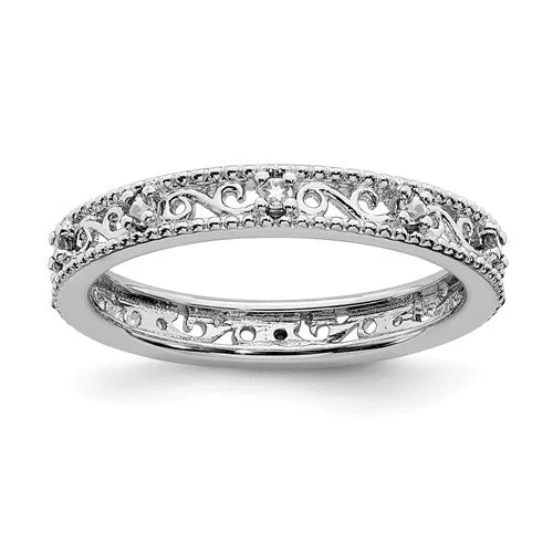 Timeless Diamond Engagement Rings For Brides-Sterling Silver Stackable Expressions April White Topaz Filigree Ring