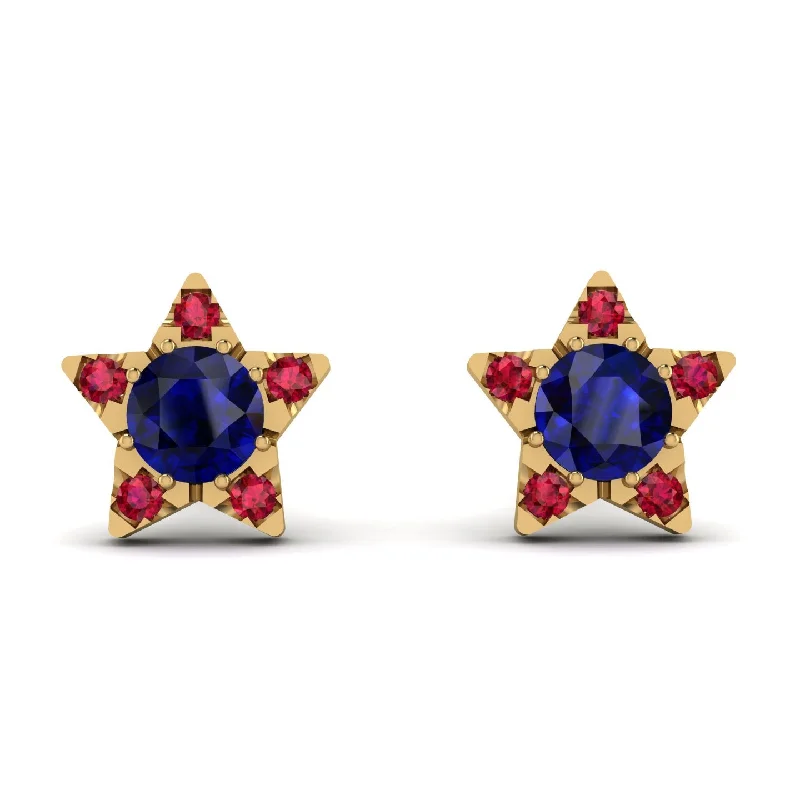 Beautiful Crystal Earrings For Special Events-Star Halo Sapphire Earrings - Zelda No. 58