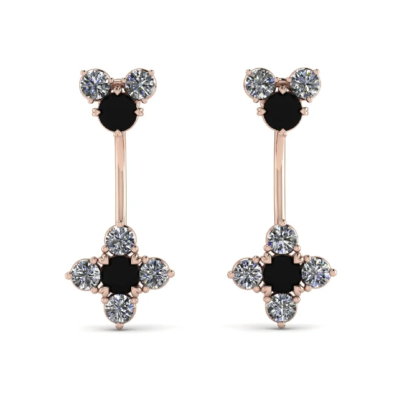 Bold Silver Earrings For Statement Fashion-Hanging Black Diamond Compass Earrings - Brittany No. 8