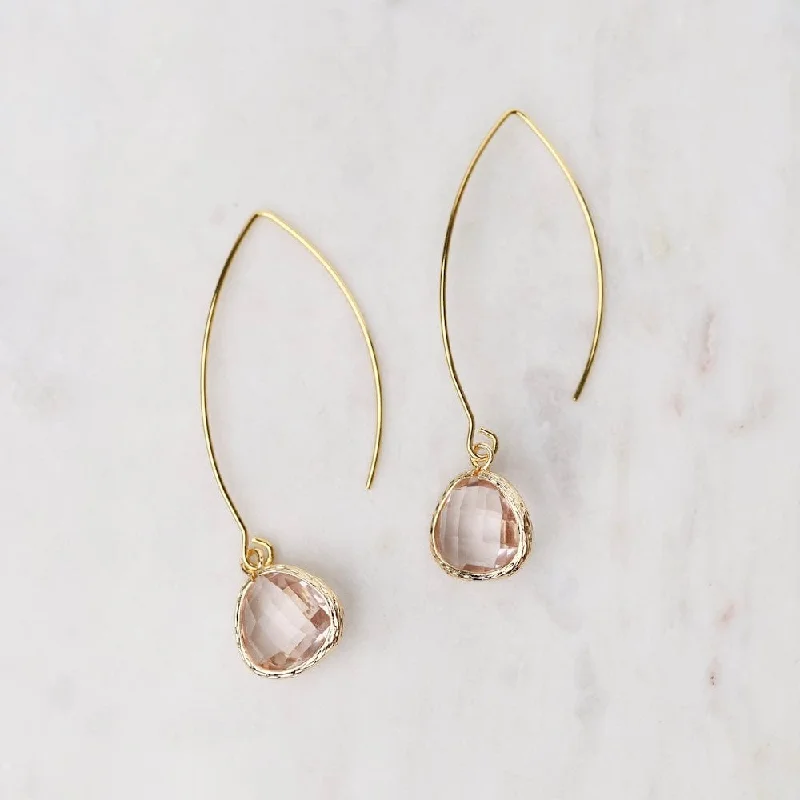 Sparkling Earrings For Wedding Day Glam-Gold Plated Long Crystal Drop Earrings - Peach