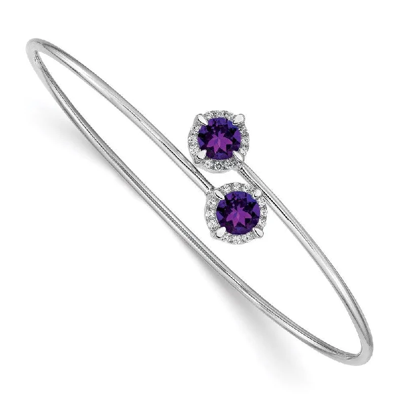 Classic Diamond Bangles For Bridal Beauty-14k White Gold Amethyst Flexible Bangle