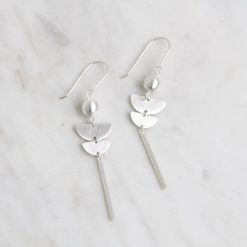 Artistic Earrings For Creative Looks-Brushed Sterling Silver Mod Shapes Earrings