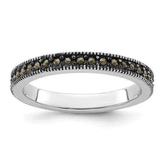 Affordable Gold Engagement Rings For Brides-Sterling Silver Stackable Expressions Marcasite Band