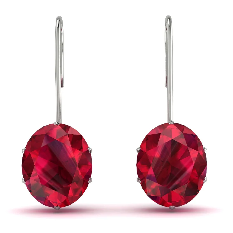 Boho Earrings For Free-Spirited Fashion-Oval Hidden Halo Ruby Earrings - Gemma No. 27