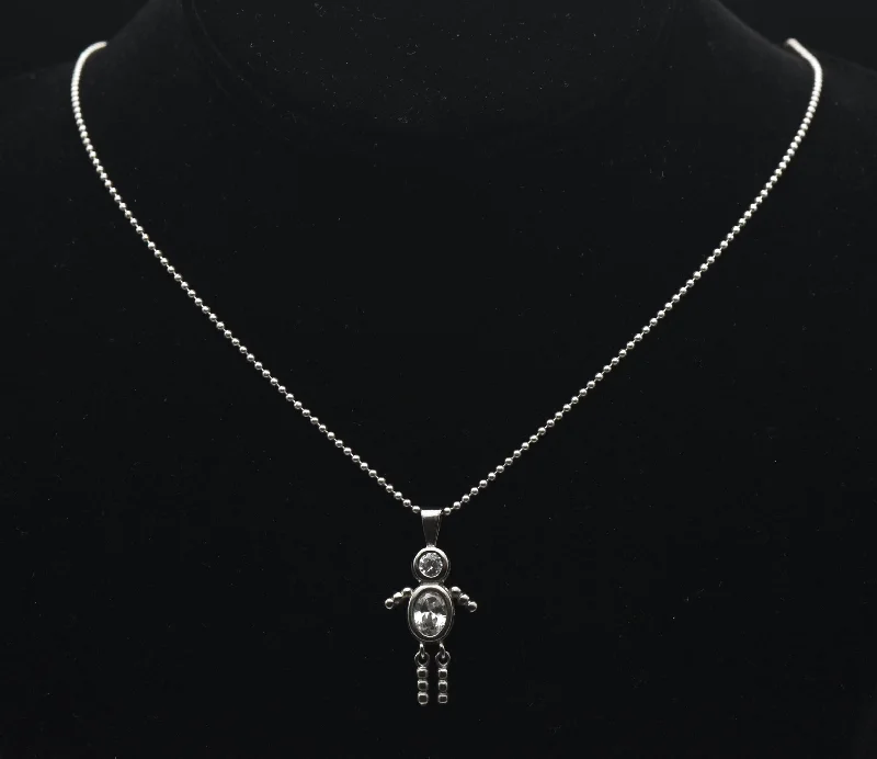 Sterling Silver Stick Figure Pendant on Sterling Silver Chain Necklace - 24"