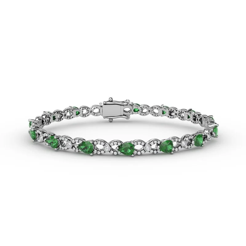 Elegant Wedding Bracelets For Bridal Glam-Emerald and Diamond Pear Shape Bracelet B1440E