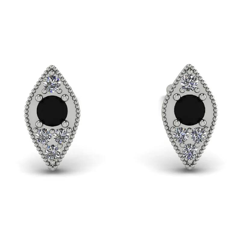 Fashionable Drop Earrings For Evening Wear-Milgrain Marquise Black Diamond Earrings - Faye No. 9