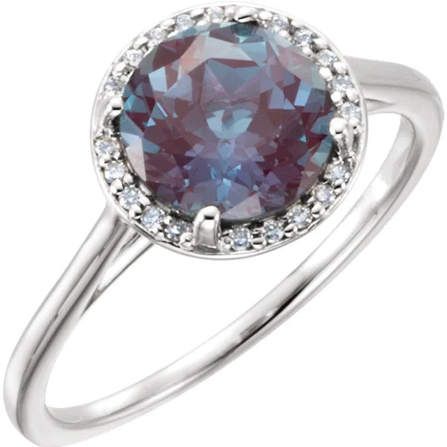 Classic Engagement Rings For Elegant Glam-14k Gold Lab Created 8mm Round Alexandrite & Diamond Halo Ring