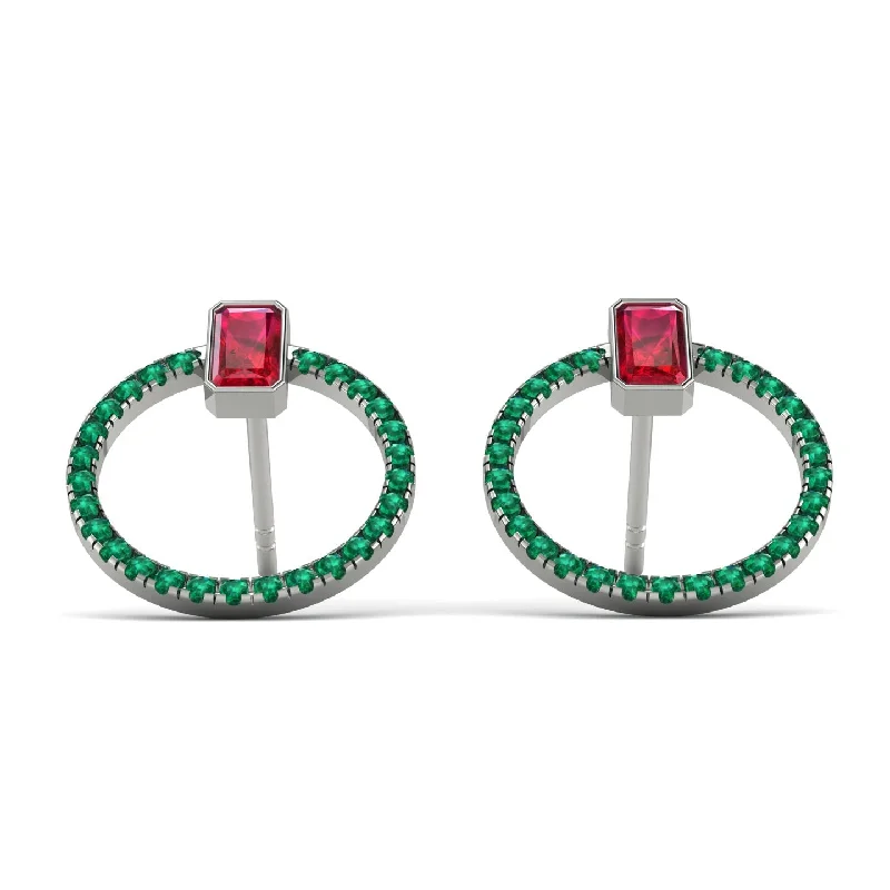 Elegant Earrings For Office Wear-Emerald Cut Circle Ruby Earrings - Oaklyn No. 27