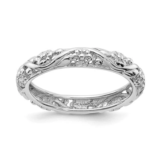 Stunning Cocktail Rings For Glamorous Parties-Sterling Silver Stackable Expressions Floral Ring