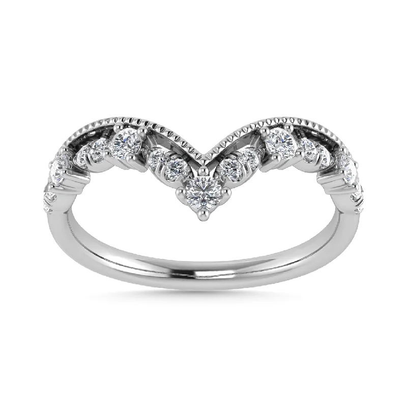 Timeless Gemstone Wedding Rings For Brides-10K White Gold Diamond 1/5 CTW Chevron Anniversary Band