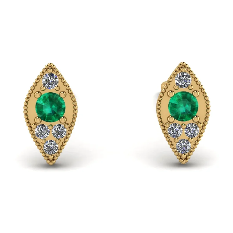 Fashionable Stud Earrings For Trendy Looks-Milgrain Marquise Emerald Earrings - Faye No. 4