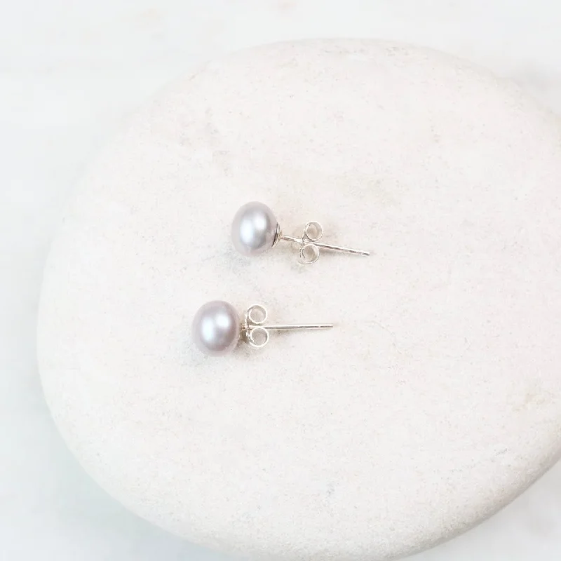 Classic Gemstone Earrings For Elegant Style-6mm Grey Pearl Post Earrings