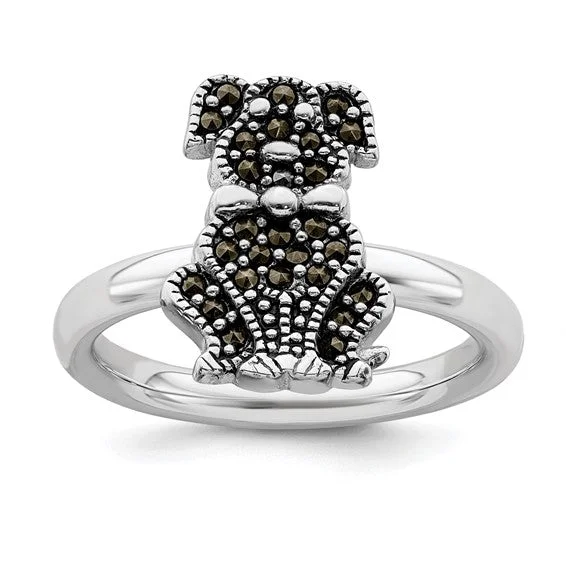 Classic Gold Wedding Rings For Lasting Love-Sterling Silver Stackable Expressions Marcasite Dog Ring