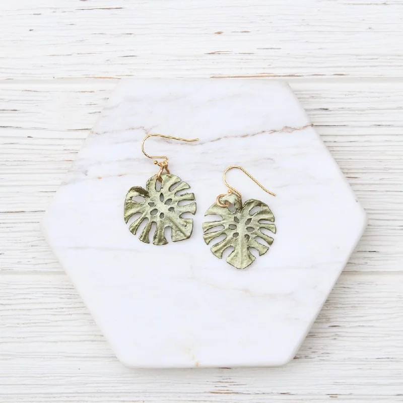 Gold Earrings For Elegant Appeal-Monstera Wire Earrings