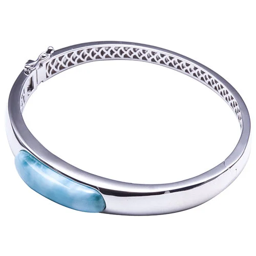 Custom Charm-Studded Bangles For Personalized Style-Larimar Sterling Silver Bangle Barrel Band