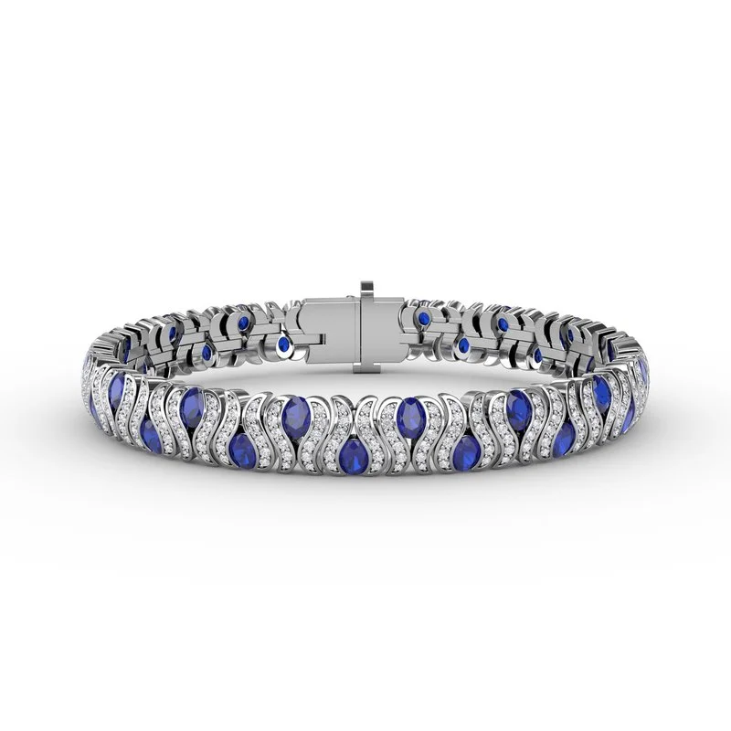 Affordable Friendship Bracelets For Casual Wear-Wave Sapphire and Diamond Bracelet B1492S